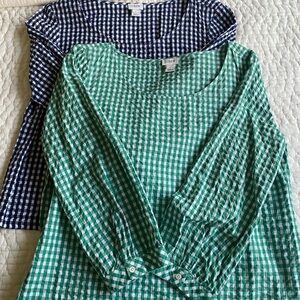 J. Crew Women's Gingham Blouses - Navy and Green